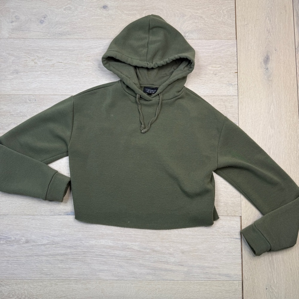 TopShop Olive Green Cropped Hoodie